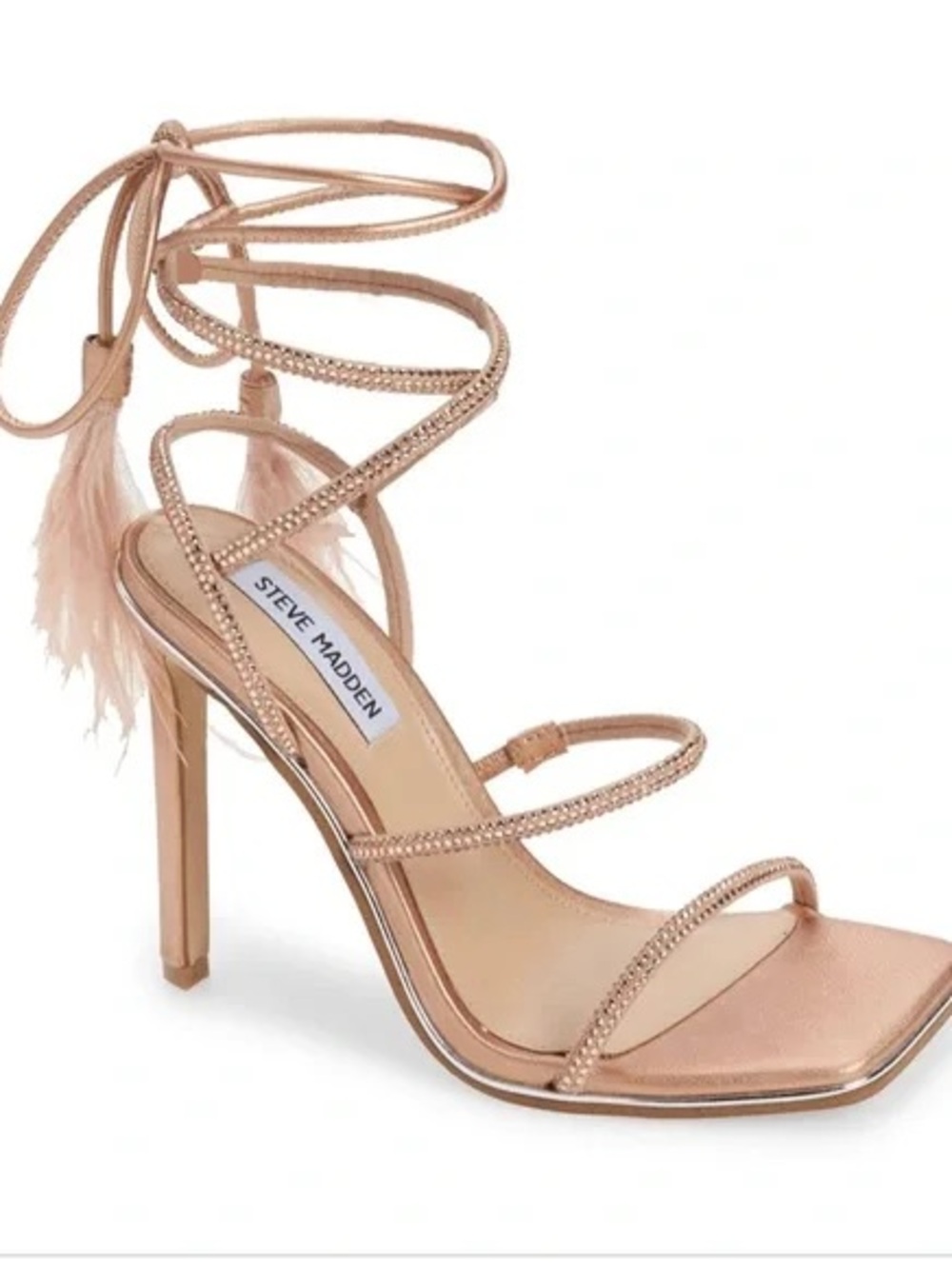 Steve Madden Rosegold Feather Lace-Up Stiletto Sandal